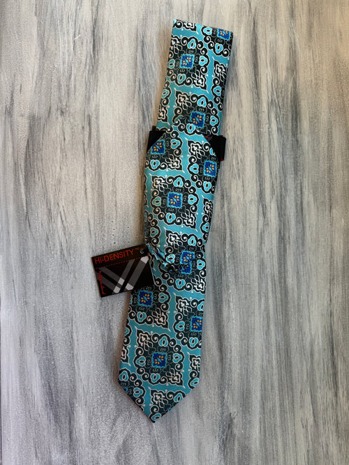 Abstract Ornamental Tie and Hanky Set - Teal