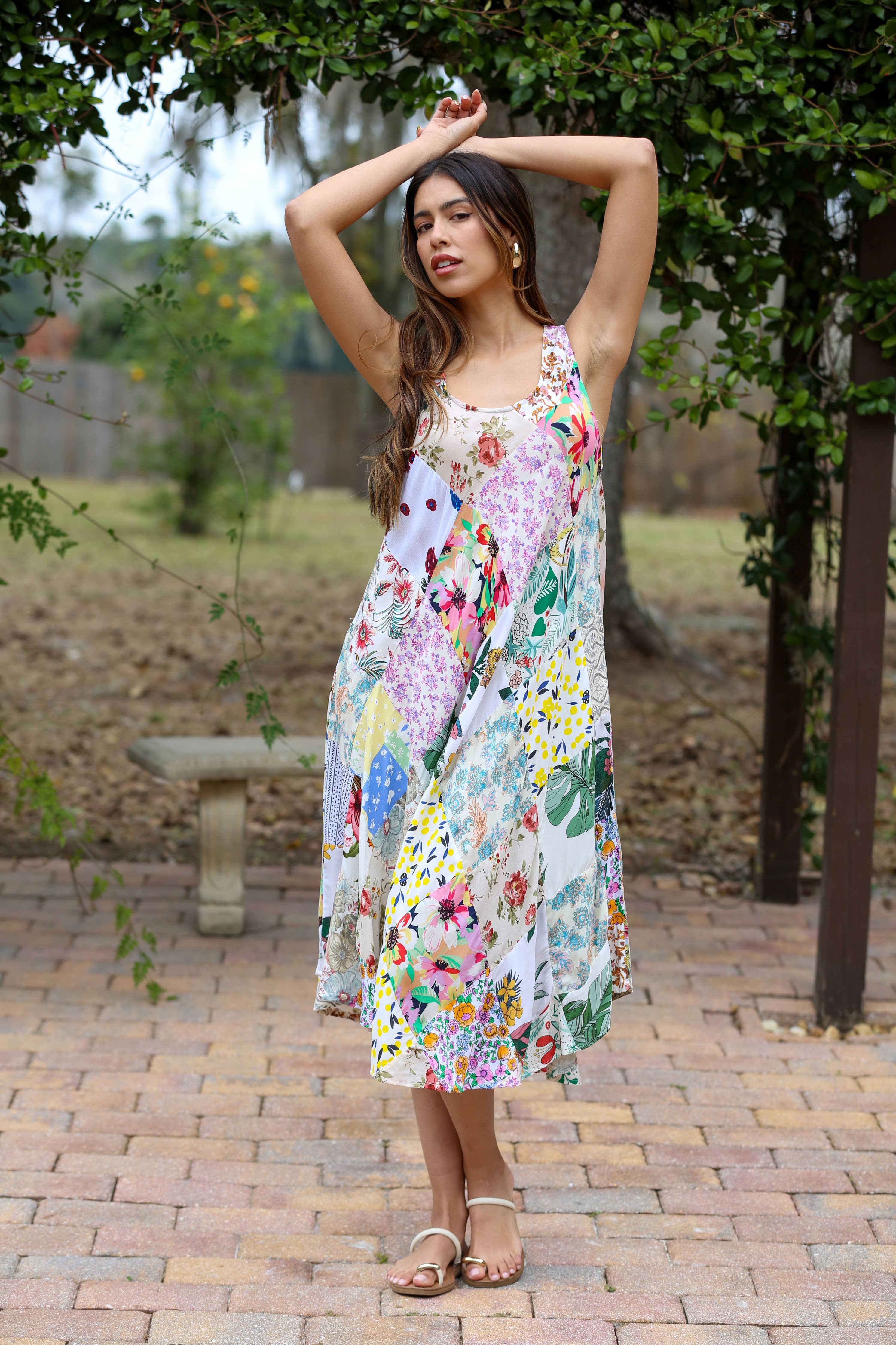 White Floral Umbrella Dress in Upcycled Patchwork