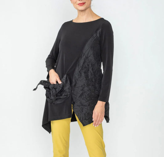 IC  Collection Black Crinkle Asymmetrical Top