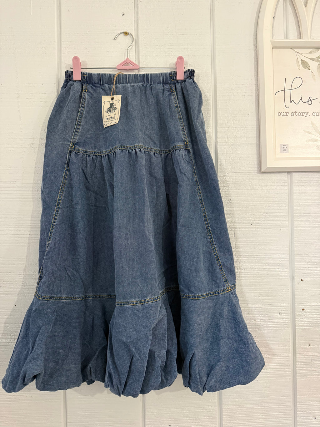 Bubble Hem Washed Denim Skirt