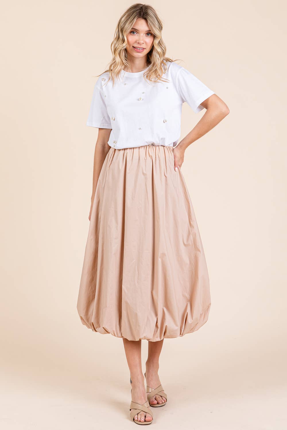 High-Waisted Midi Bubble Skirt