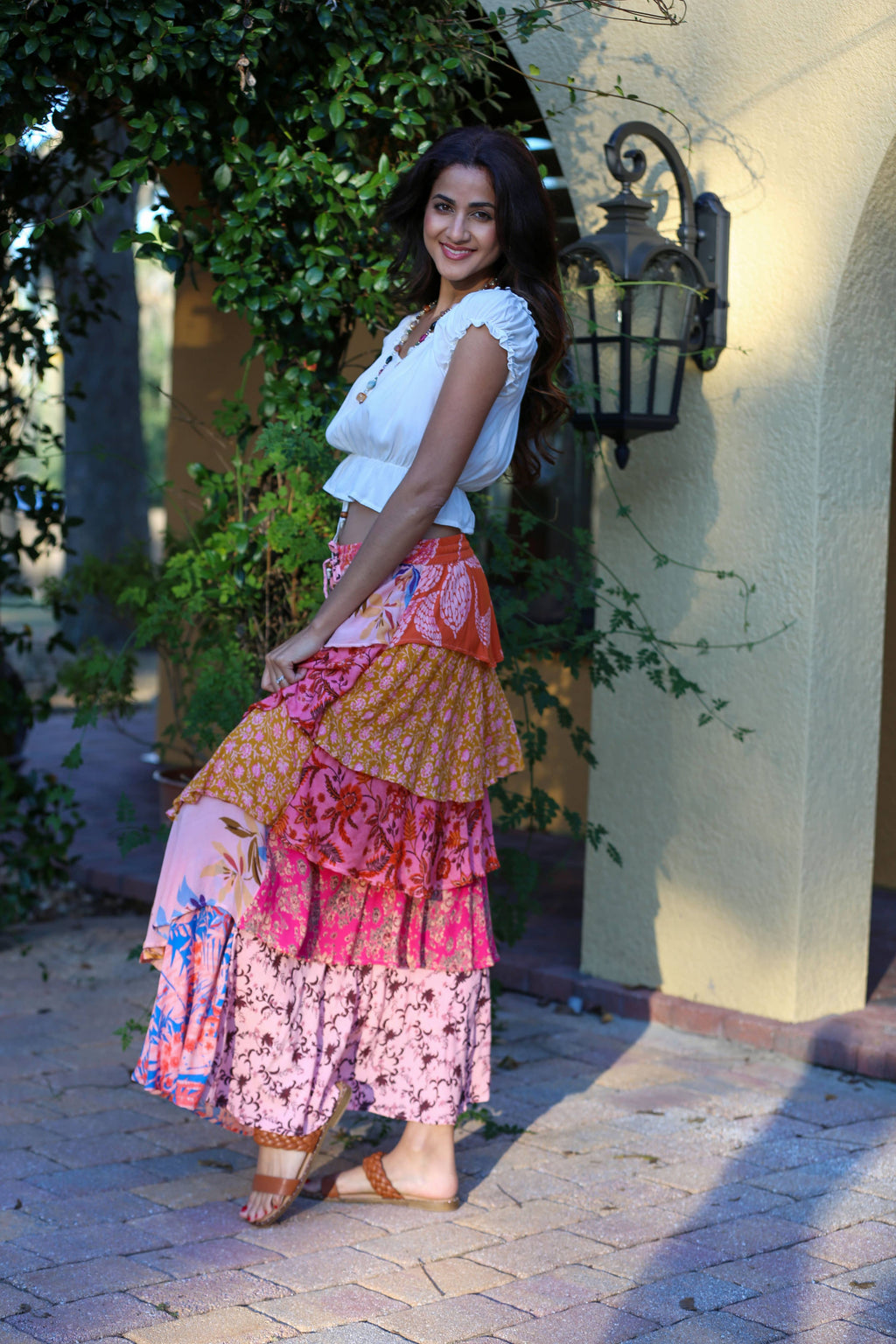 Rose Meadow Floral Patchwork Ruffle Skirt