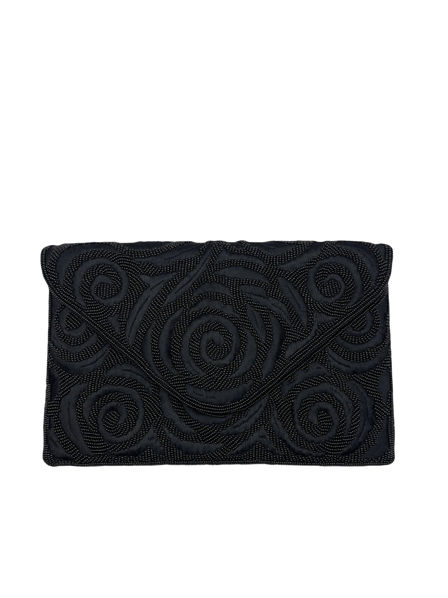 BLACK FLORAL BEADED CLUTCH