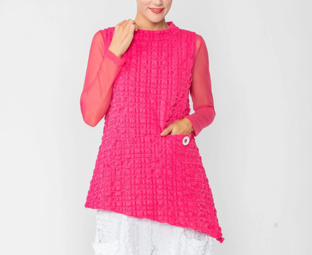 IC Collection Bubble Check Sleeveless Top - Fuchsia