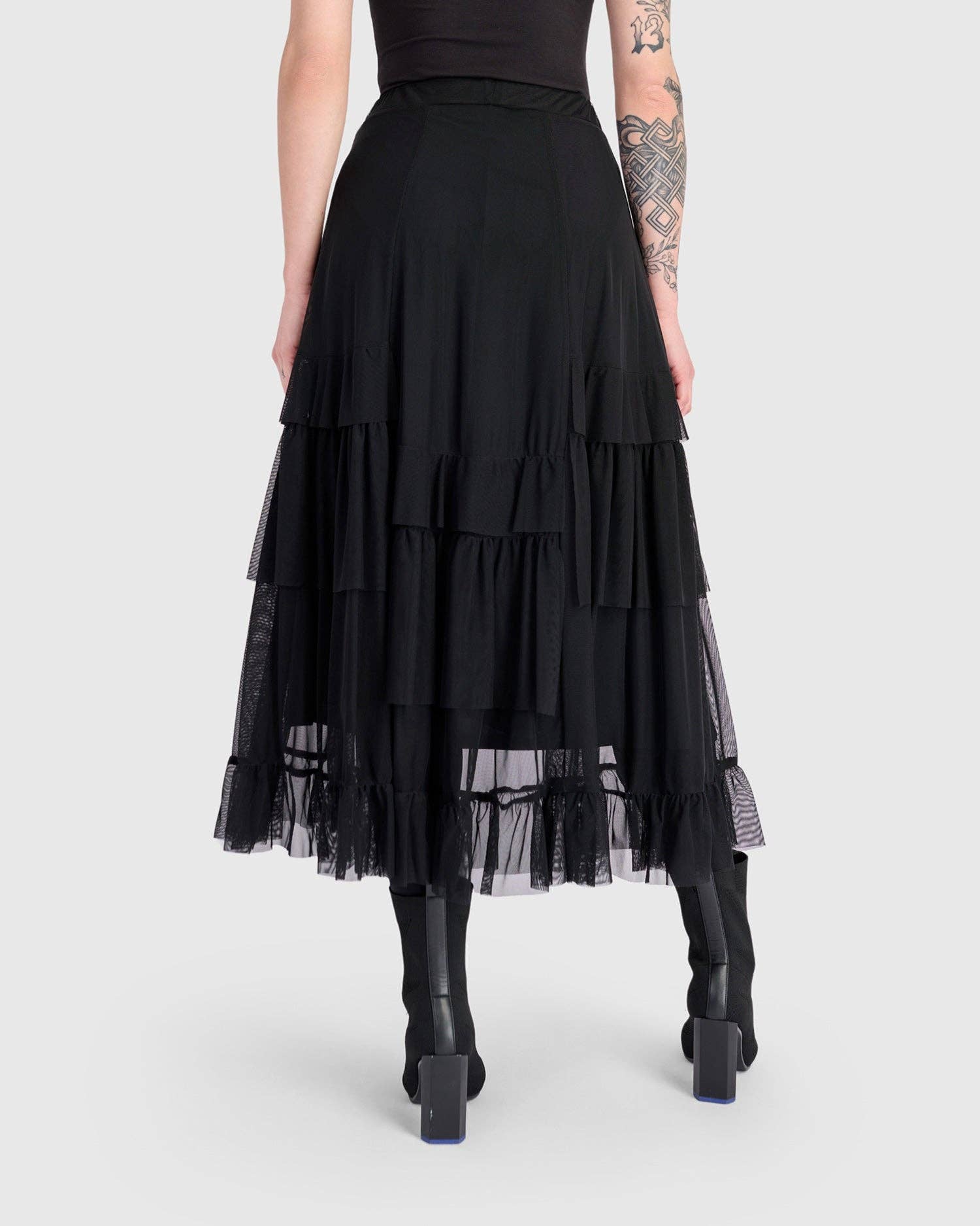 Samba Tiered Mesh Skirt, Black