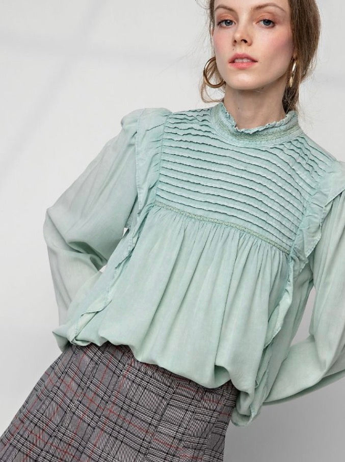 Sage Pintuck Top