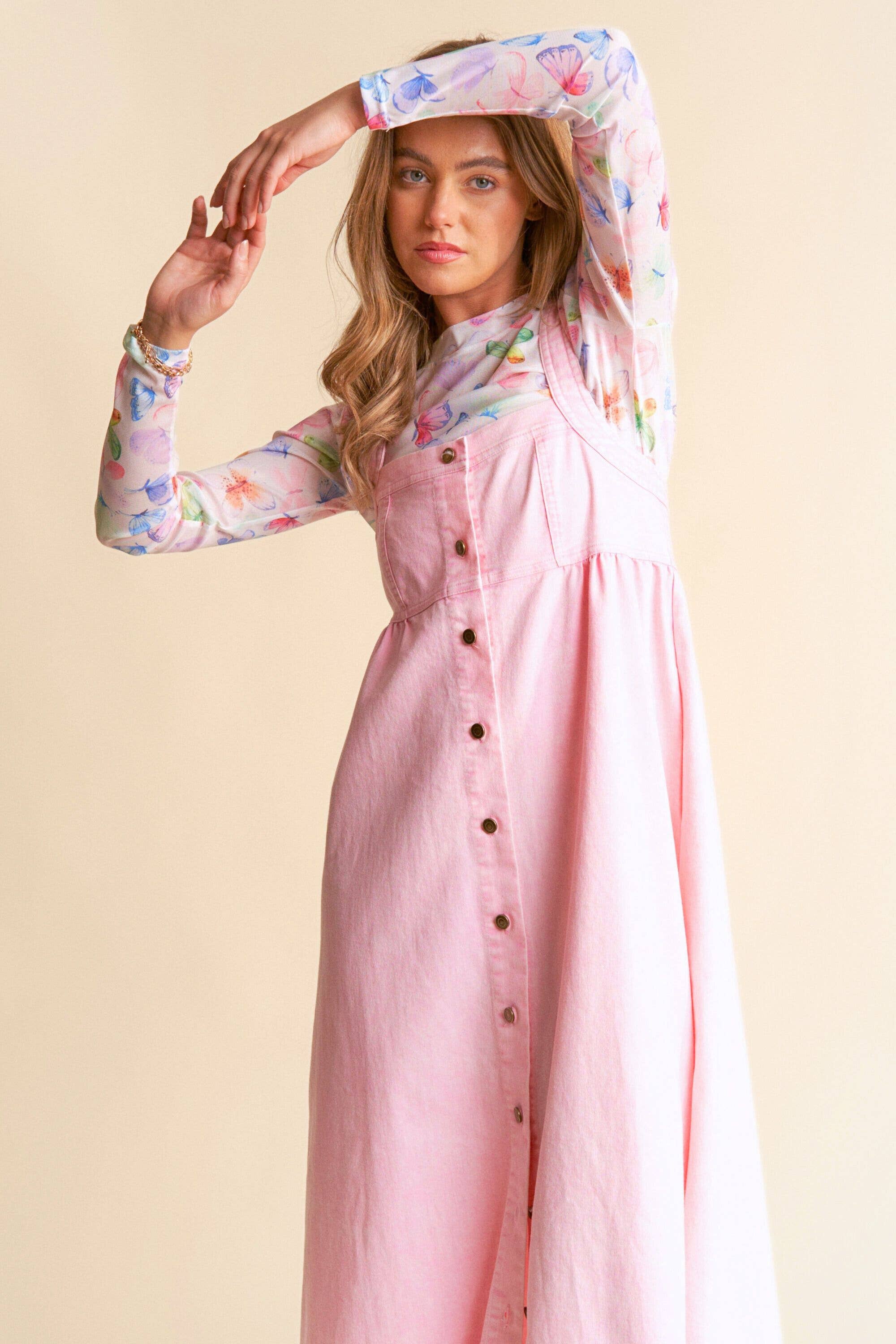Mineral Washed Denim Square Neck Dress