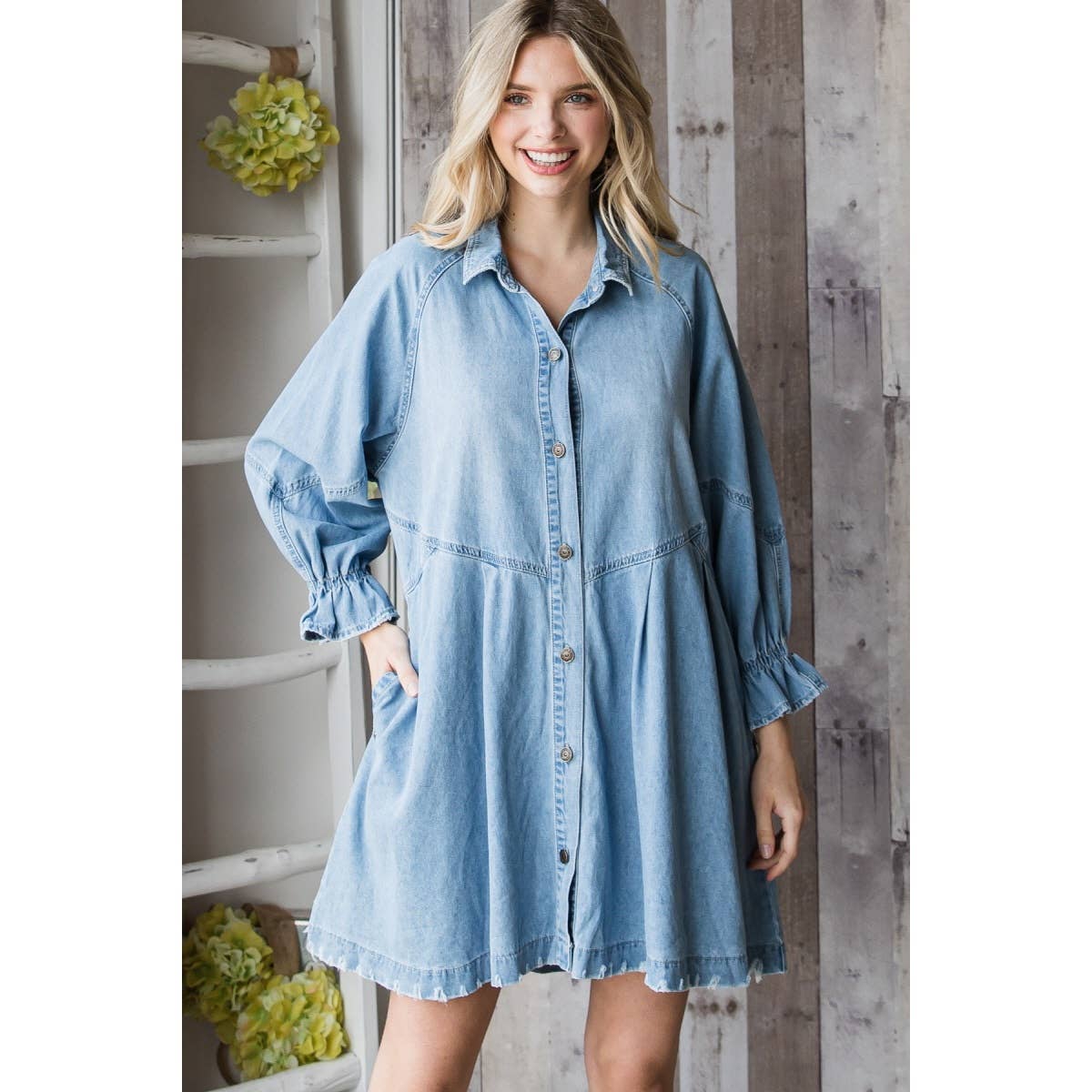 Overfit Button Down Denim Shirt Dress *Final Sale*