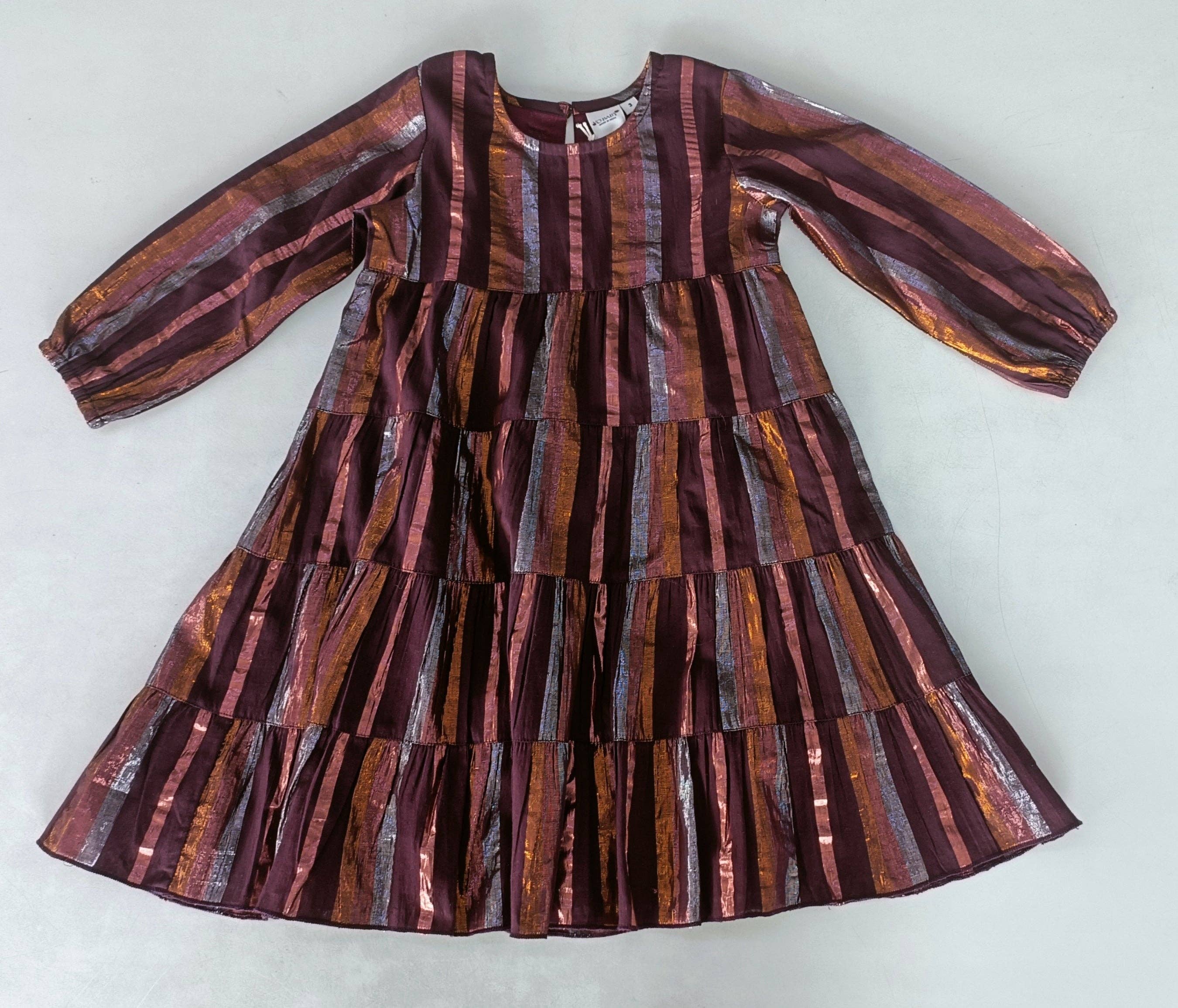 Burgundy Multi Lurex Tiered Long Sleeve Dress *Final Sale*