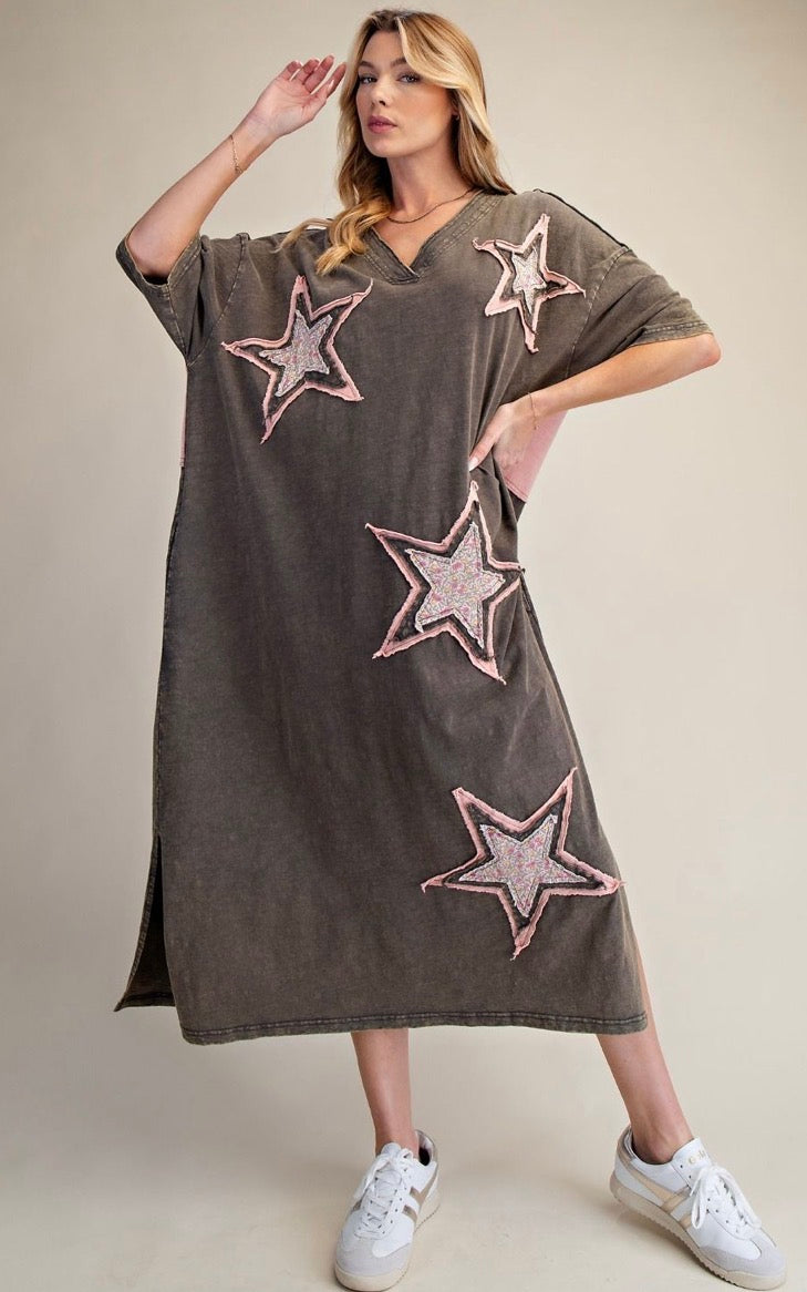 Star Patch Dress -Ash