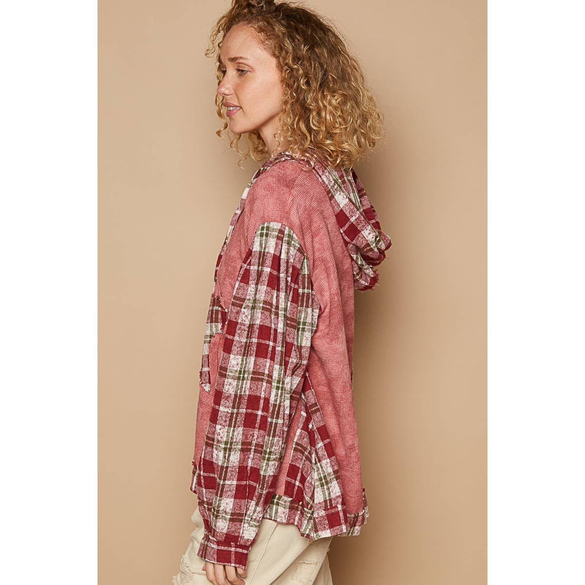 Tie dyed balloon plaid sleeve star patch top *Final Sale*