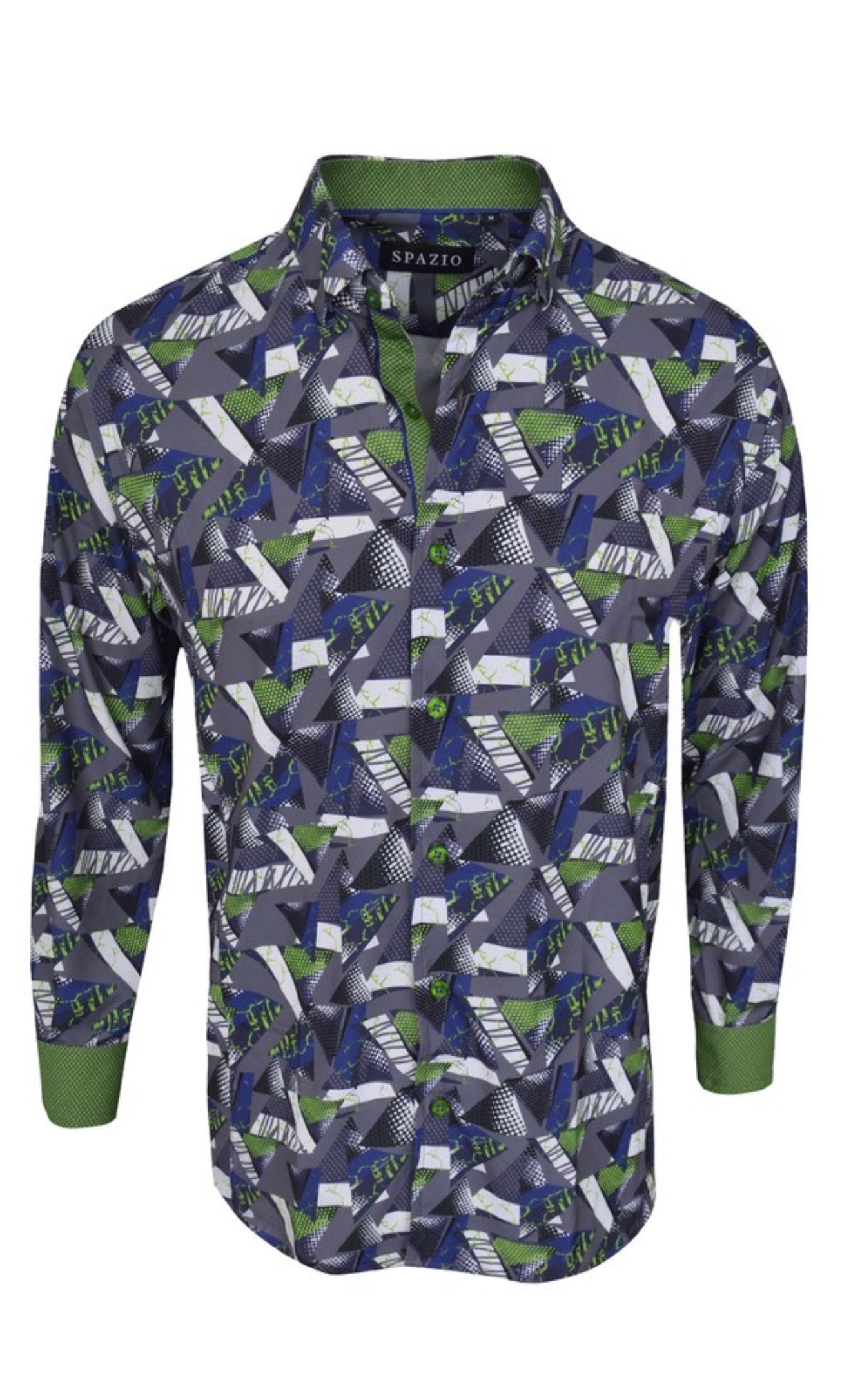 Blue & Green Geometric Casual Shirt