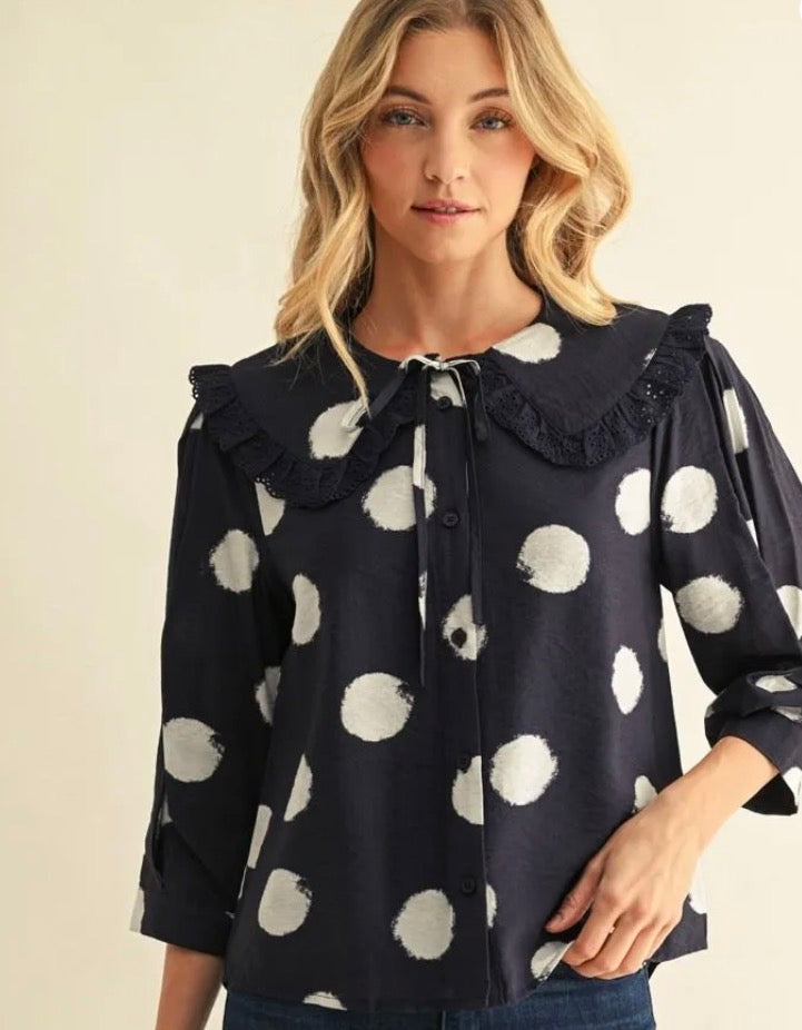 Peter Pan Navy Dot Top
