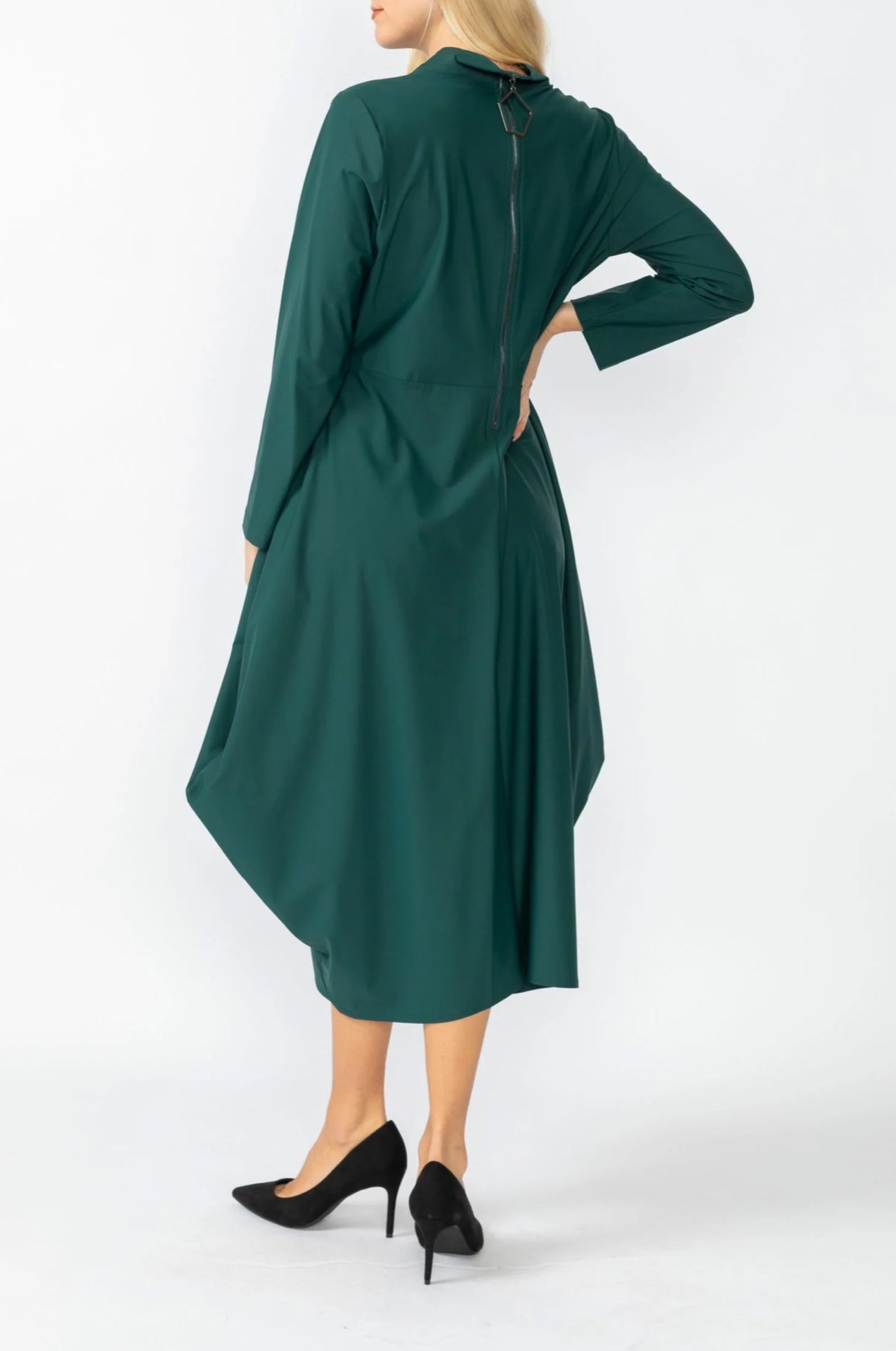 Hunter Green Shawl Collar Draped Dress