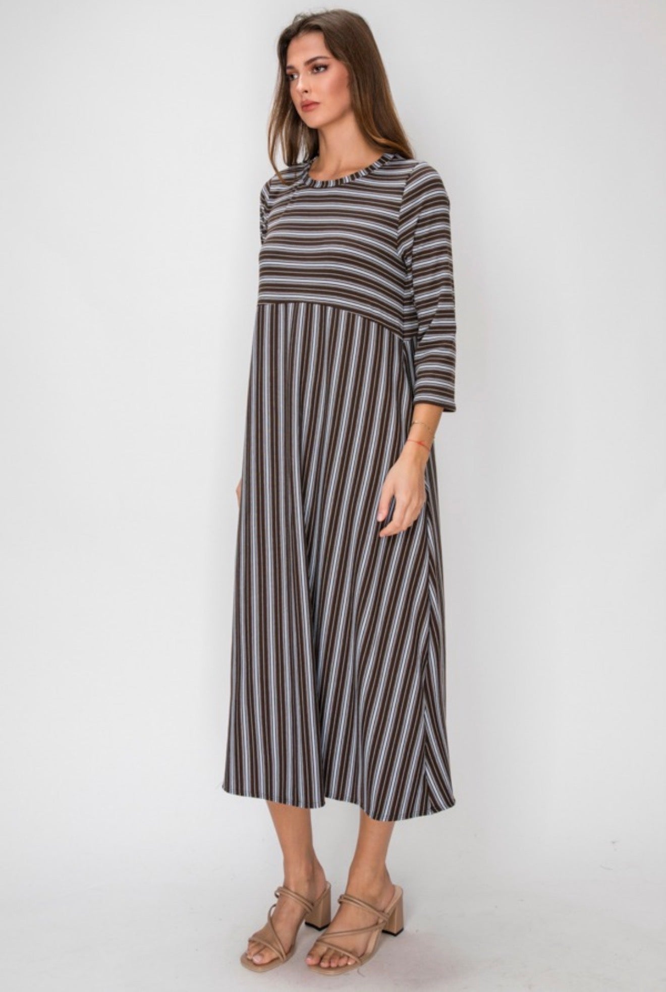 Brown & Blue Stripe Comfy Dress