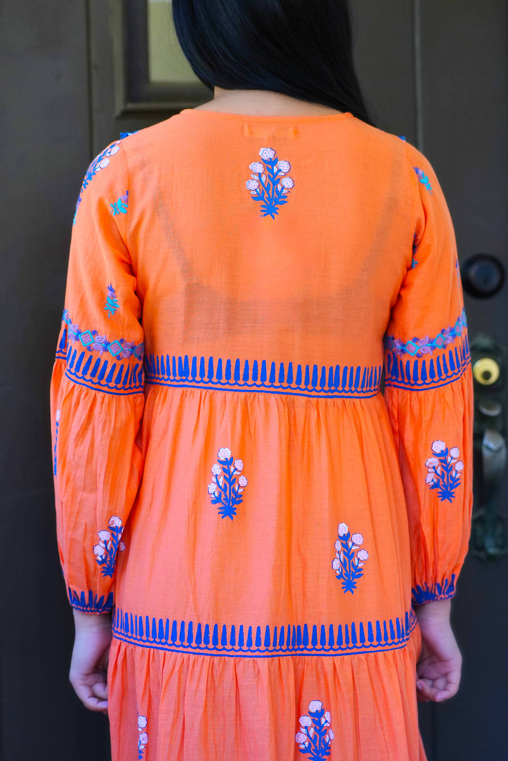 Rita Hand Block Printed Maxi Dress Orange