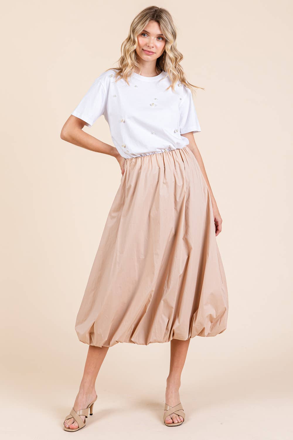 High-Waisted Midi Bubble Skirt