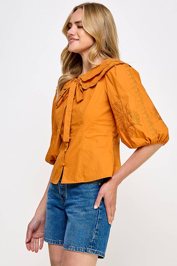 Embroidered Collared Blouse