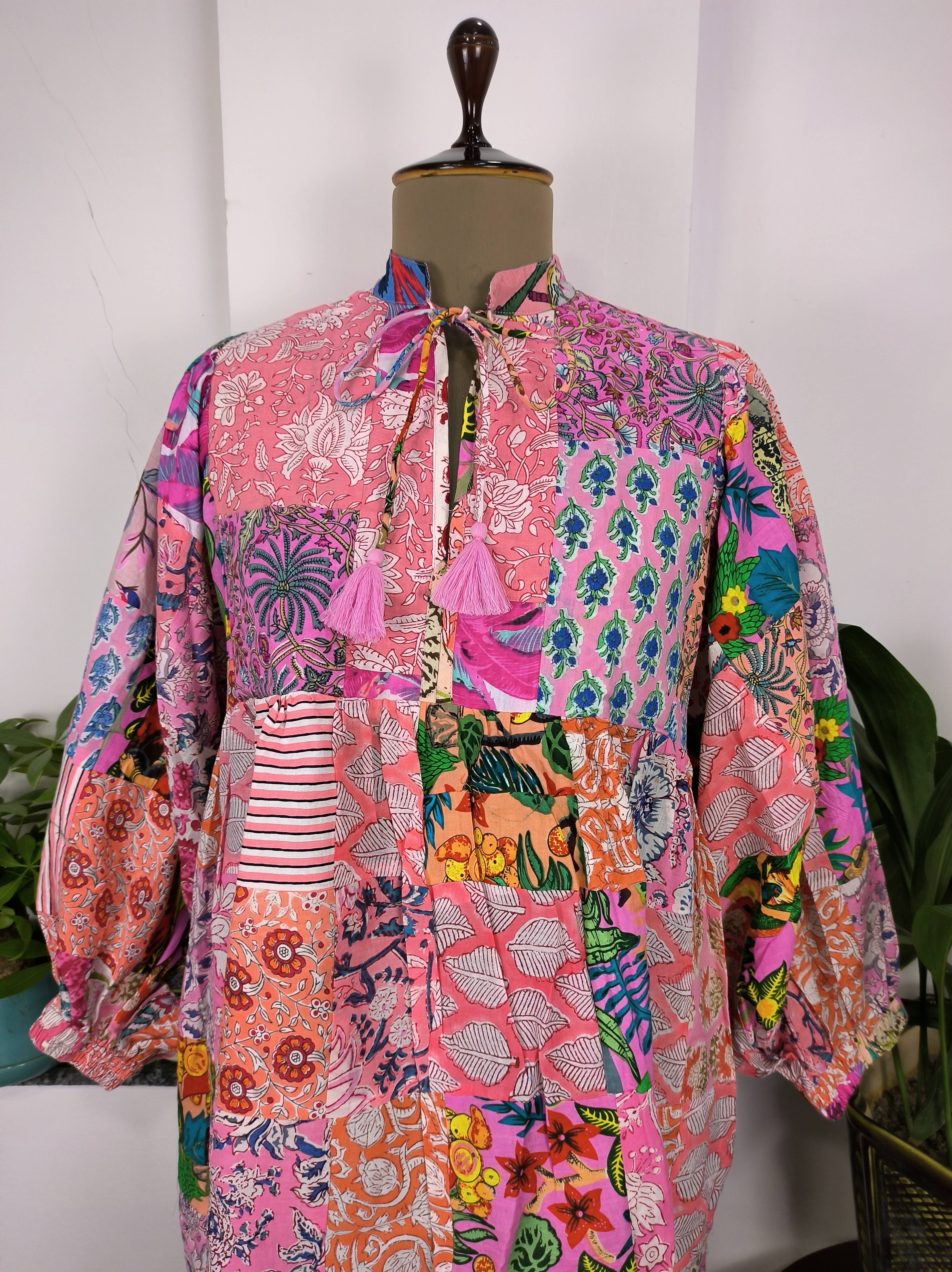 Hand Patchwork Dress - Pink Cotton