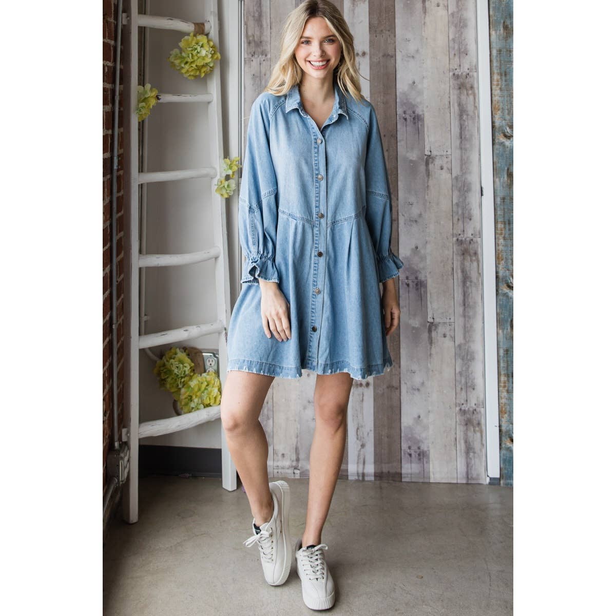 Overfit Button Down Denim Shirt Dress *Final Sale*