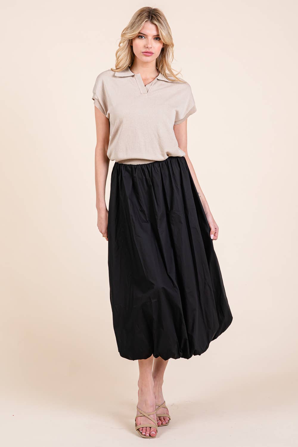 High-Waisted Midi Bubble Skirt