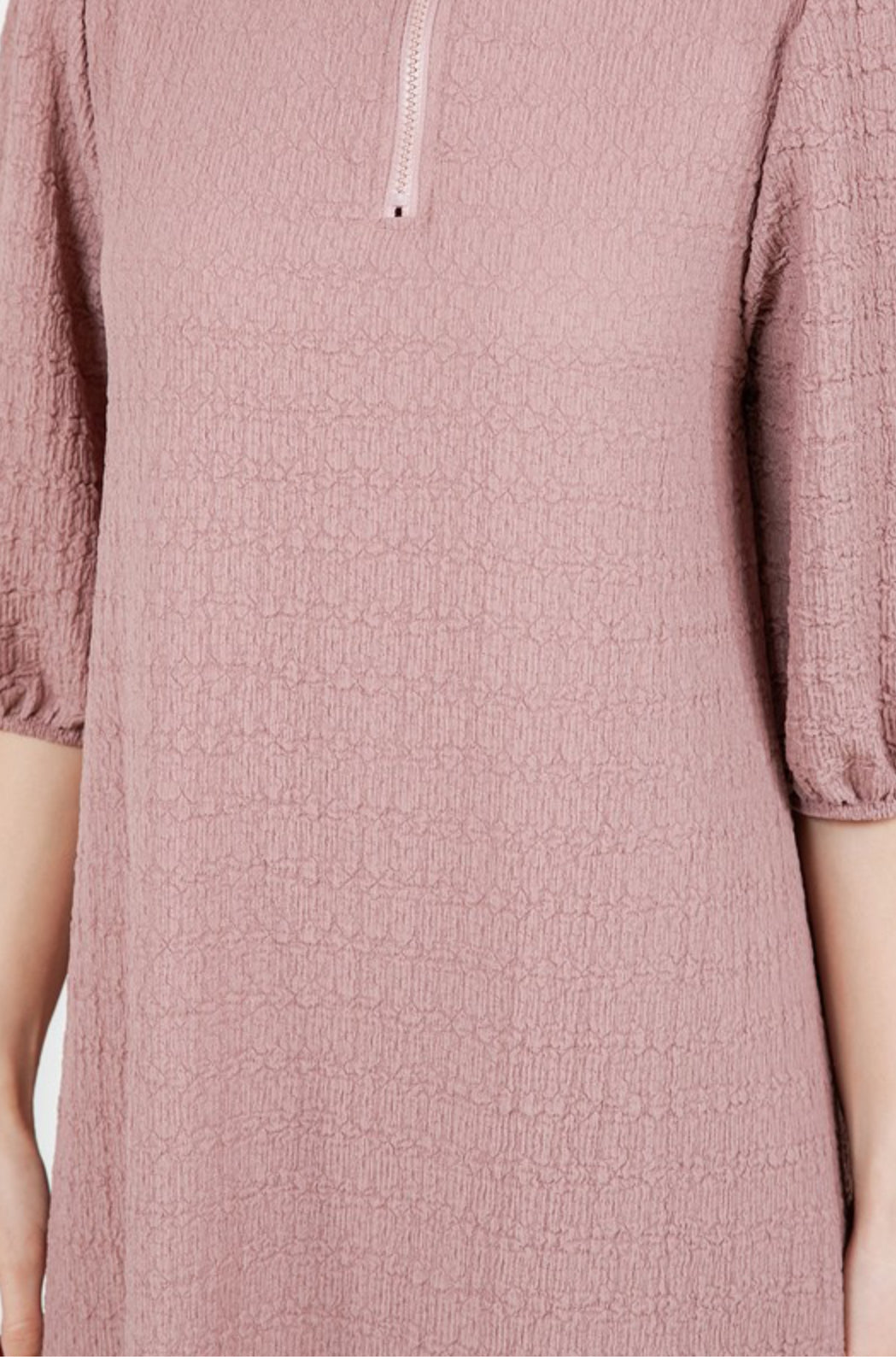 3/4 Zip A-Line MIDI Dress - Mauve