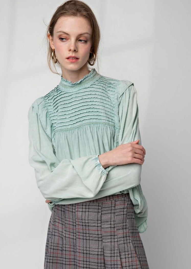 Sage Pintuck Top