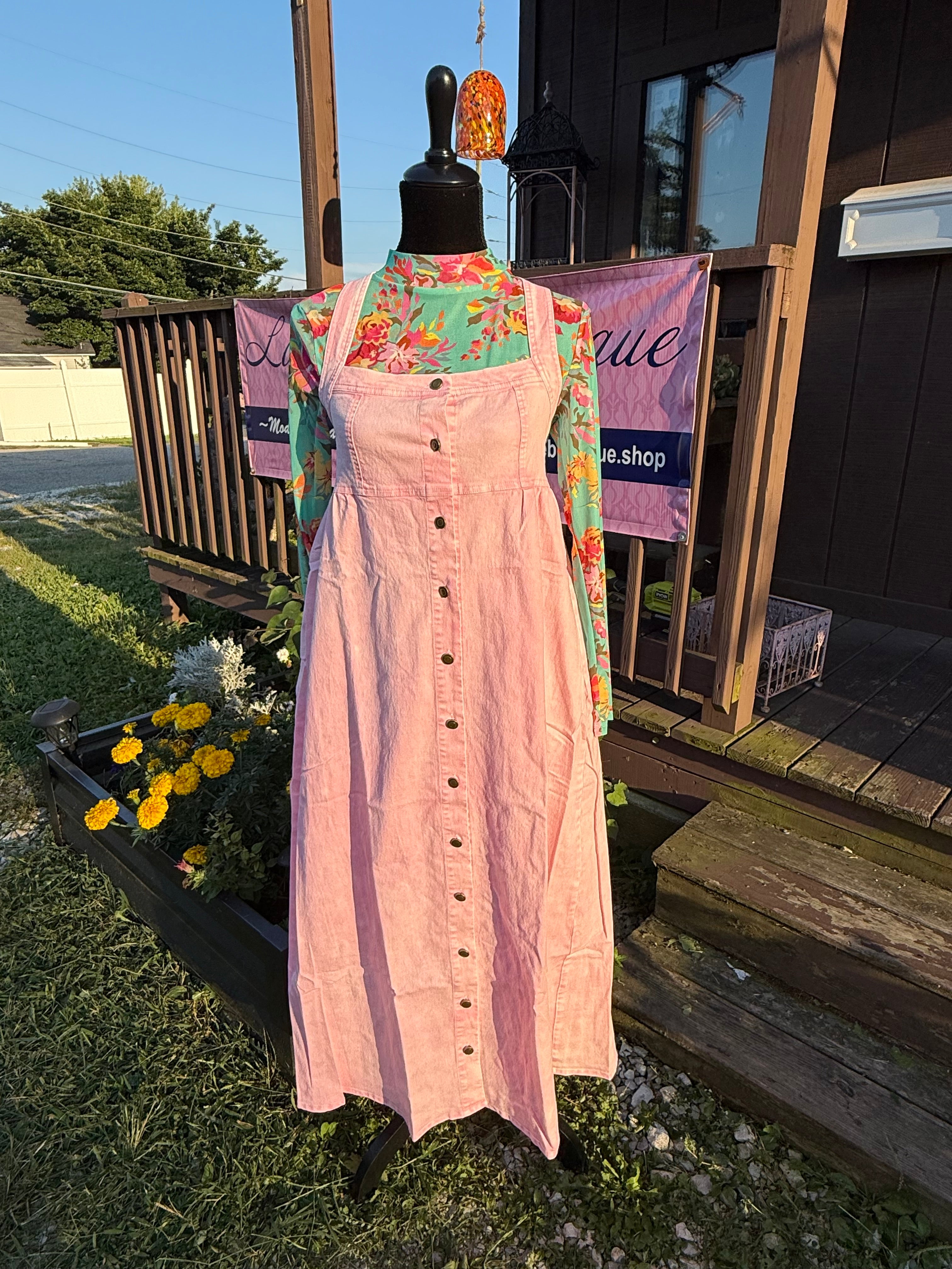 Mineral Washed Pink Denim  Dress