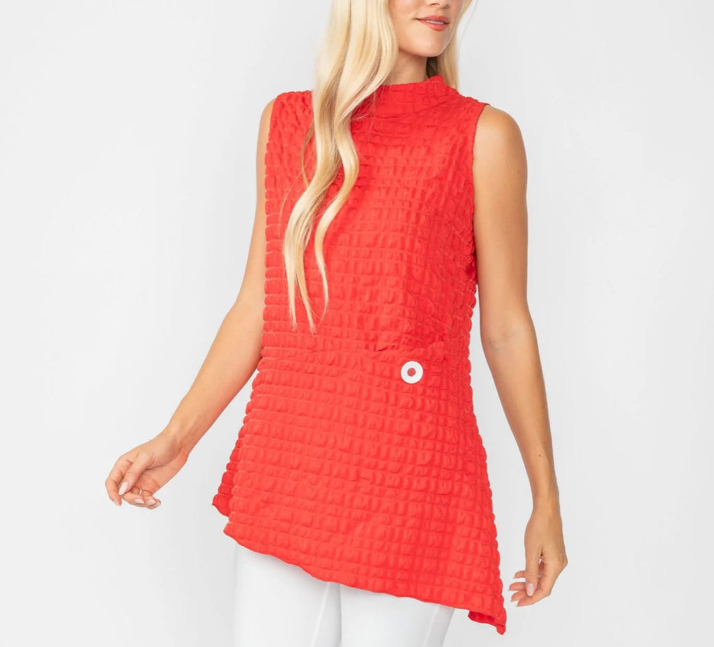 IC Collection Bubble Check Sleeveless Top - Red