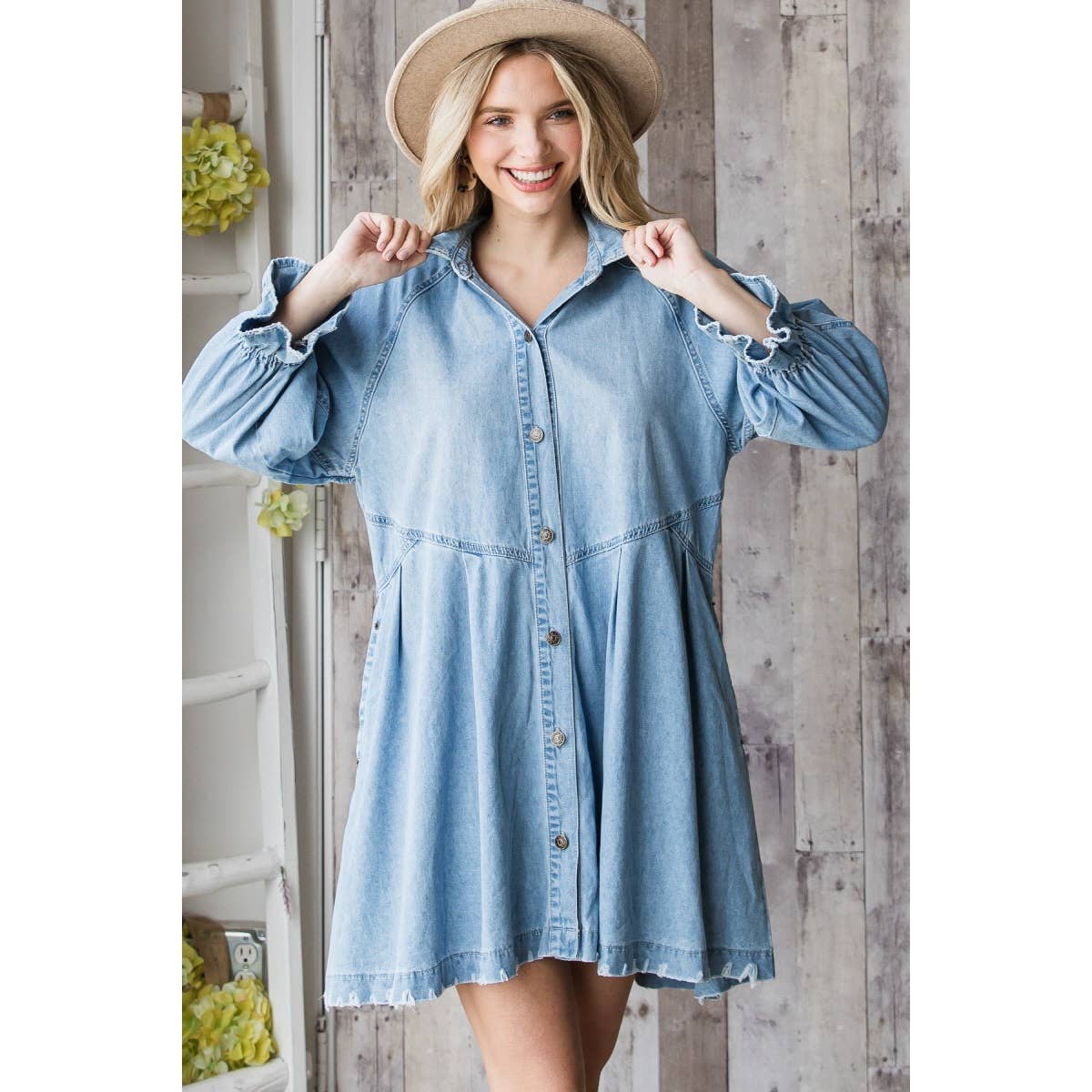 Overfit Button Down Denim Shirt Dress *Final Sale*