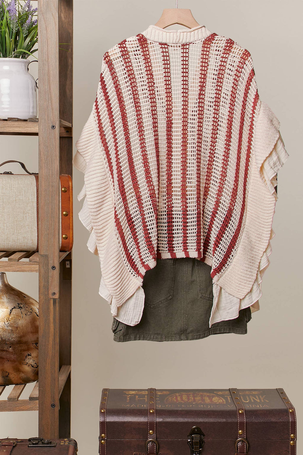 Star Patch Open-Knit Top with Ruffle Detail