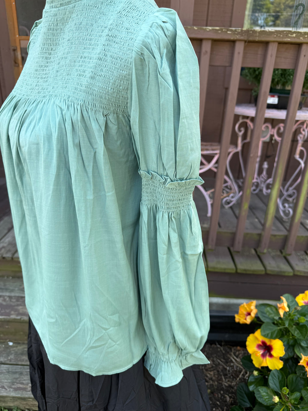 Smocked Sage Blouse