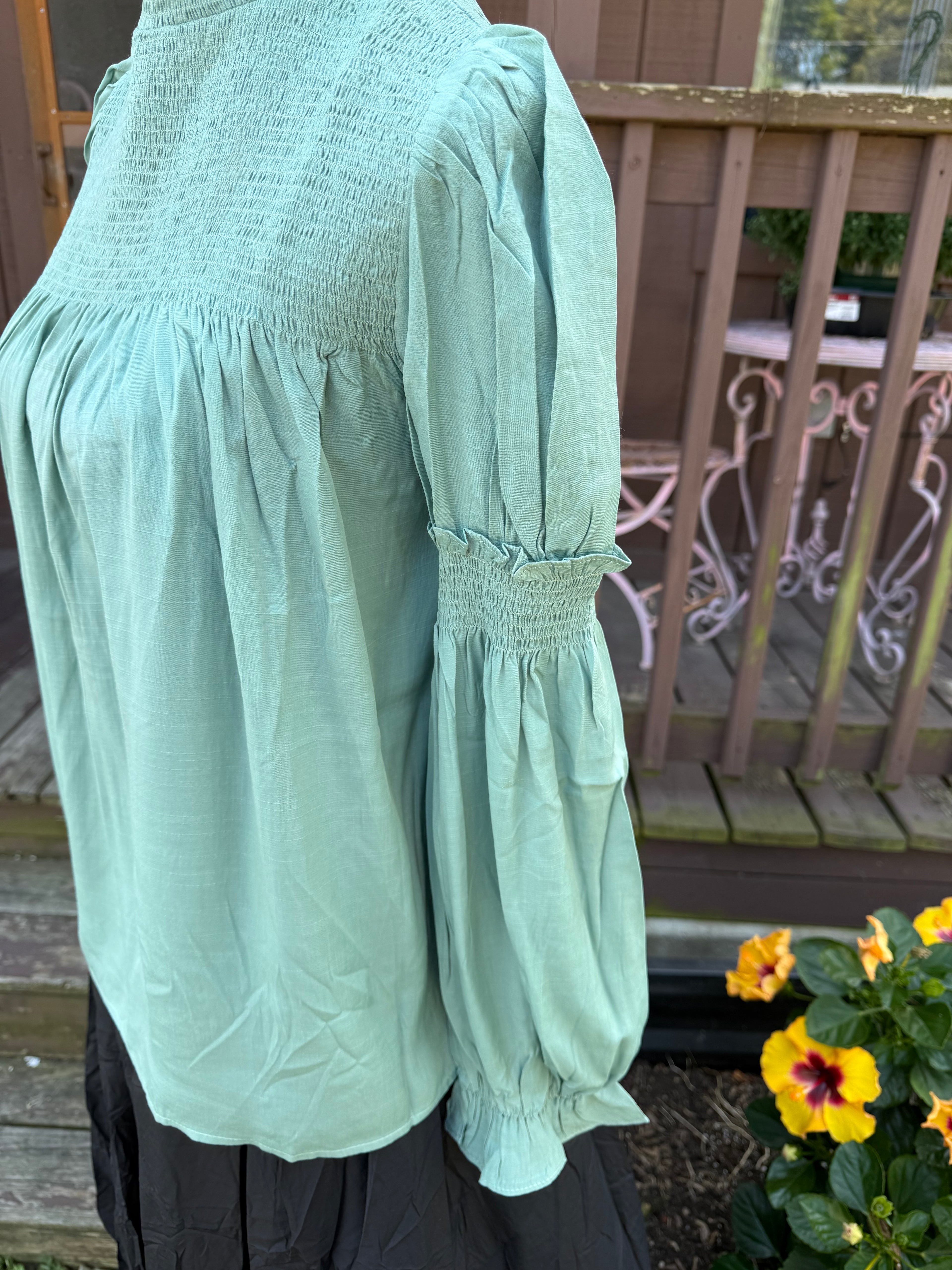 Smocked Sage Blouse