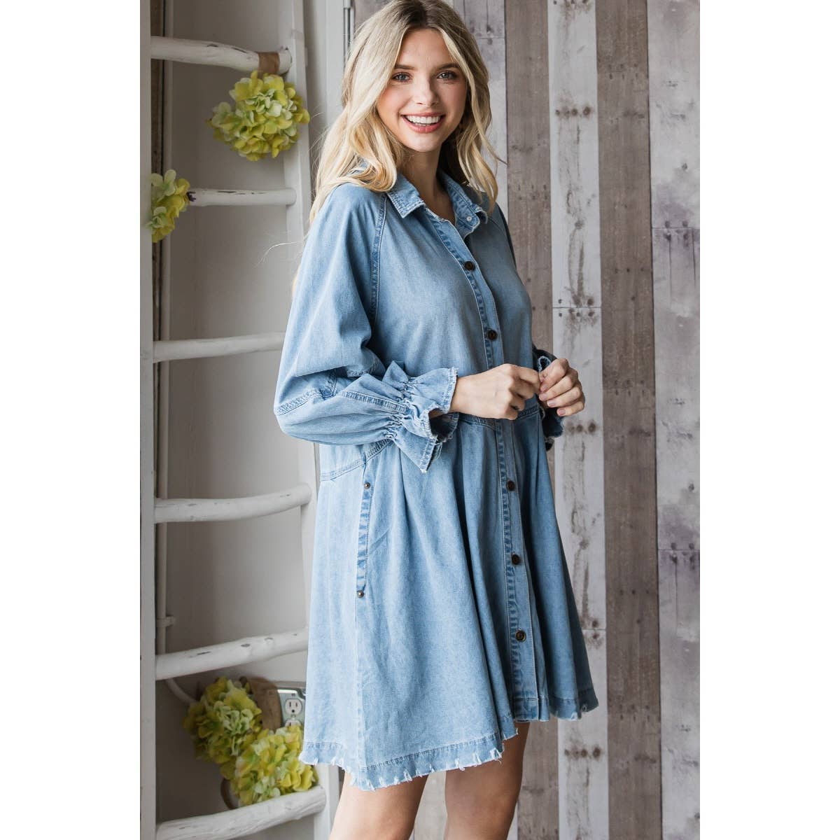 Overfit Button Down Denim Shirt Dress *Final Sale*