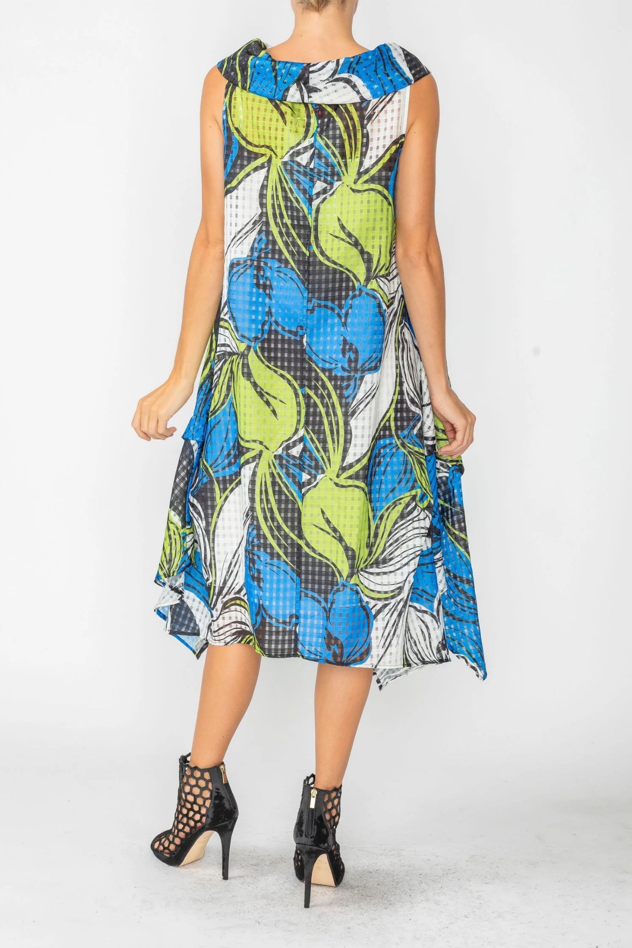 Blue Cowl-Neck Sleeveless Asymmetrical Dress