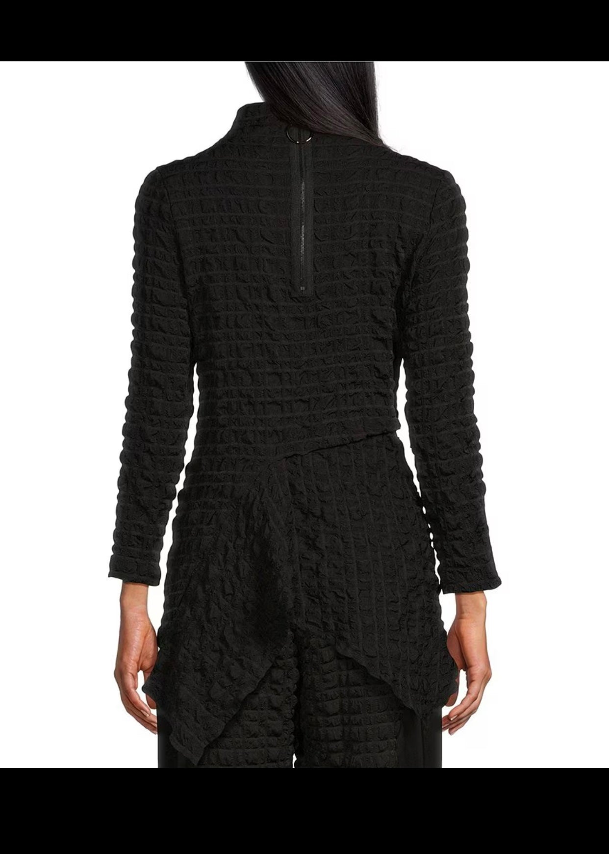 IC Collection Puckered Woven Mock Neck Long Sleeve Asymmetrical Tunic