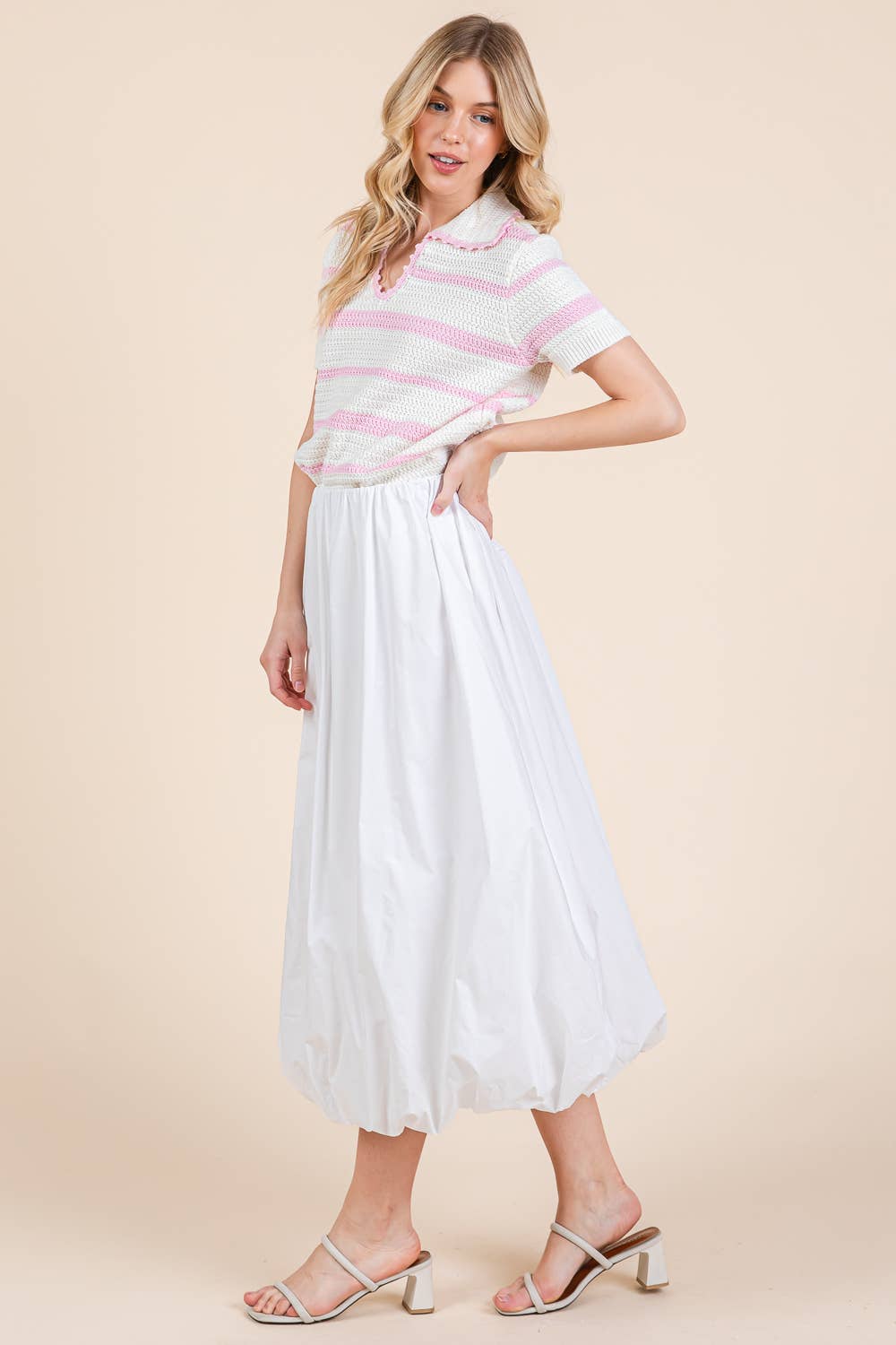 High-Waisted Midi Bubble Skirt