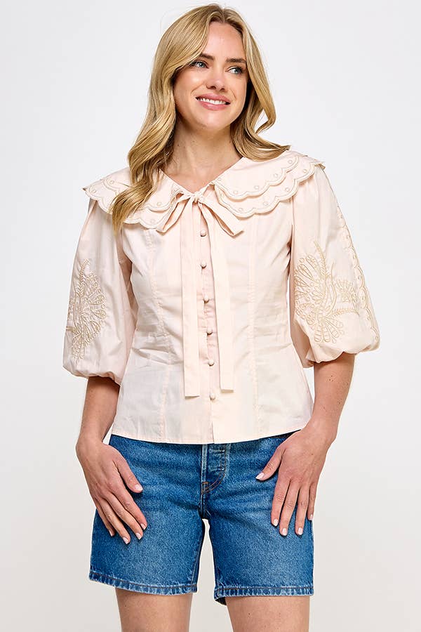 Embroidered Collared Blouse