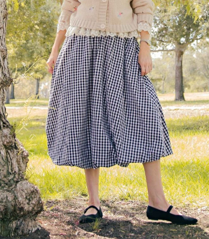 Gingham Bubble Skirt - Black