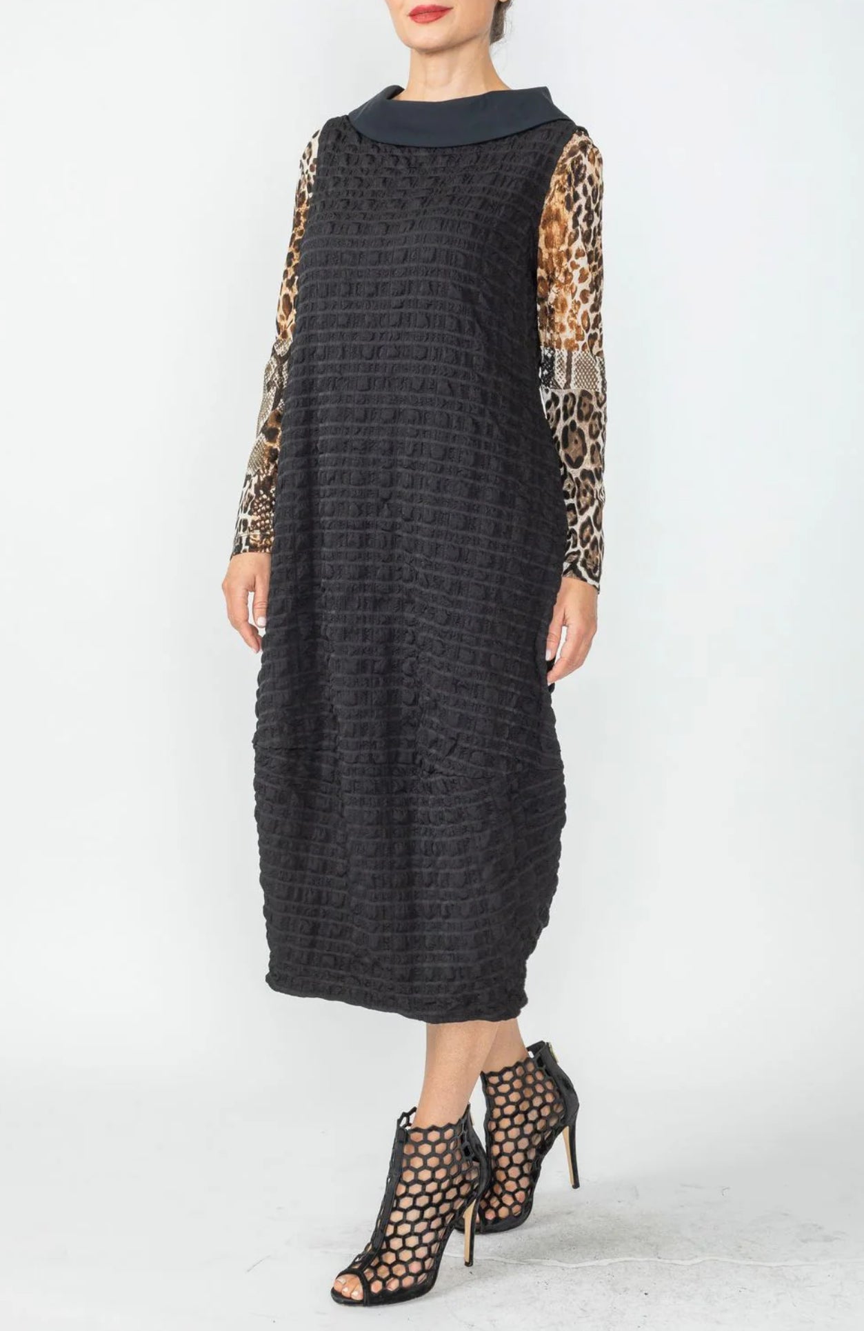 Black Contrast Cowl Collar Back Zipper Dress