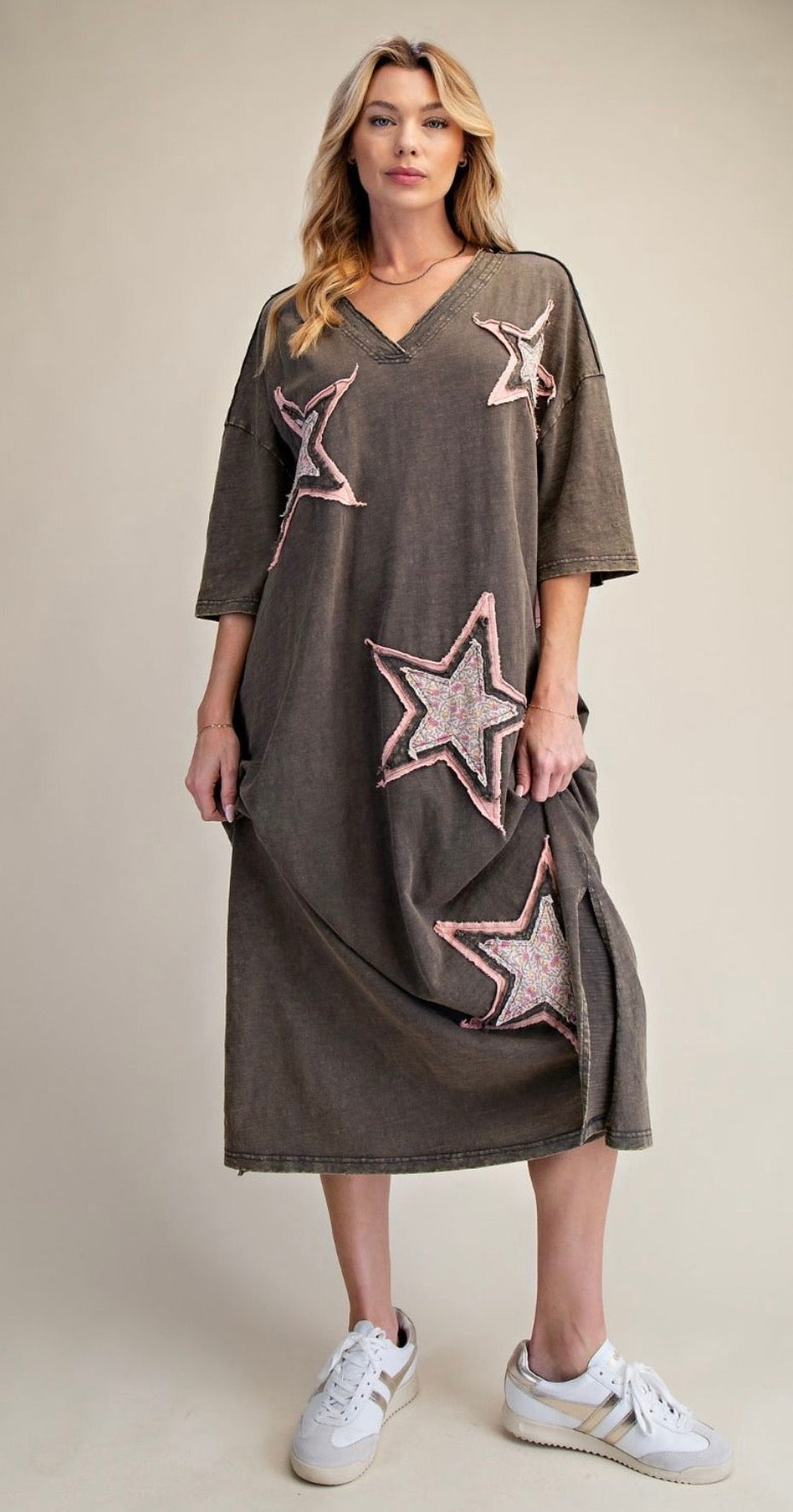 Star Patch Dress -Ash