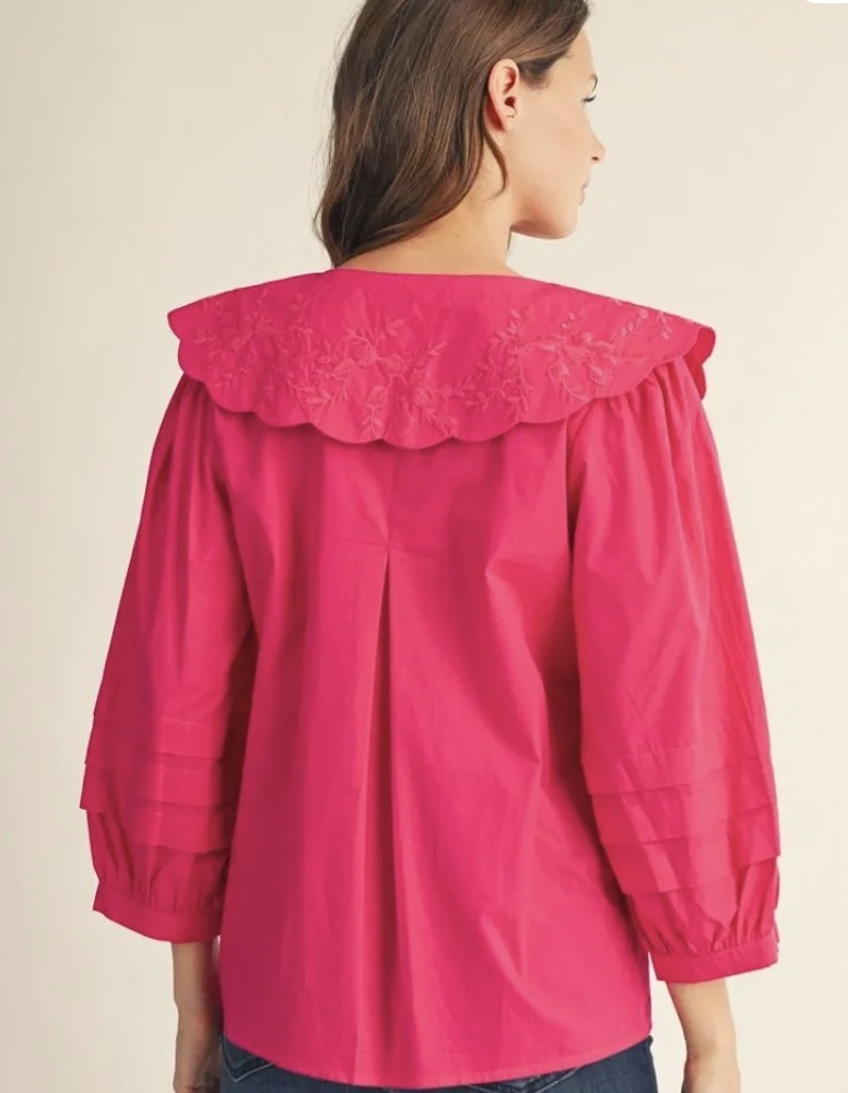Peter Pan  Fuchsia Embroidered Top