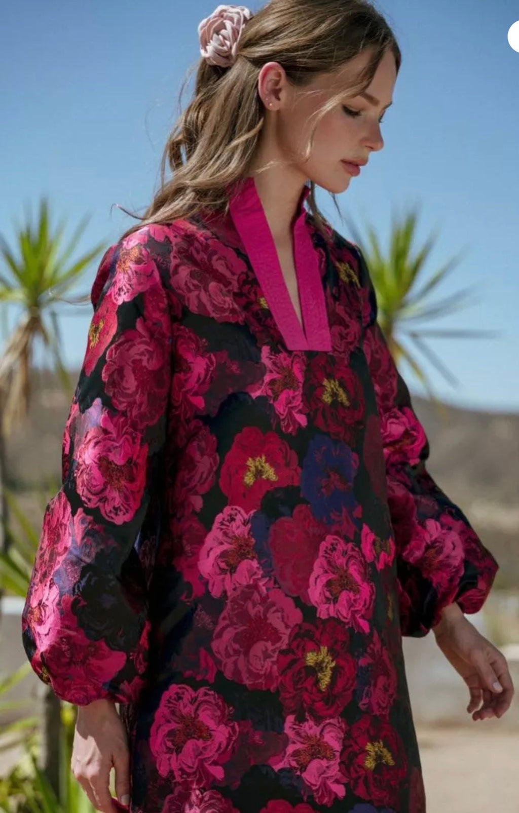 Long Puff Sleeve Floral Dress