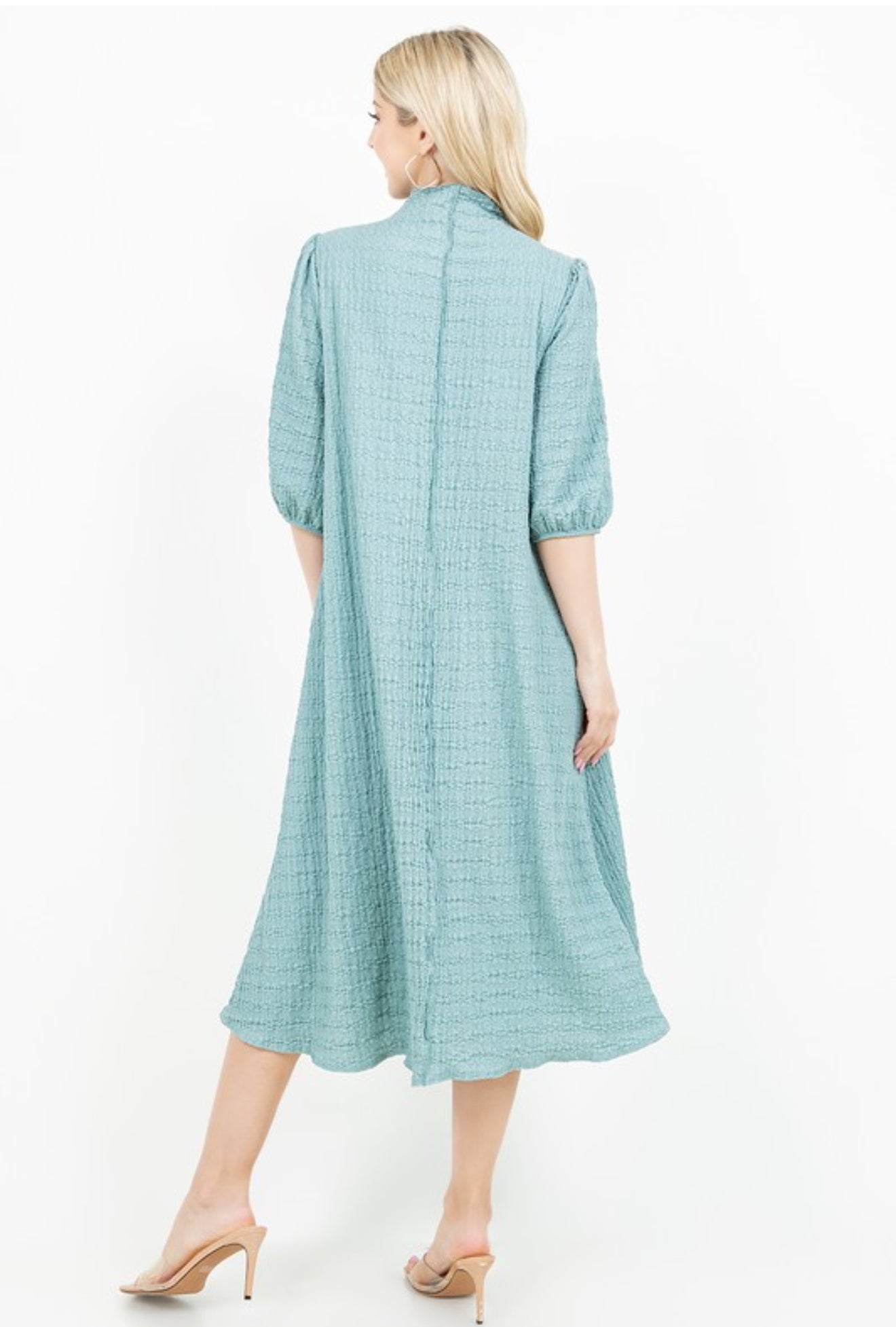 3/4 Zip A-Line MIDI Dress - Sage