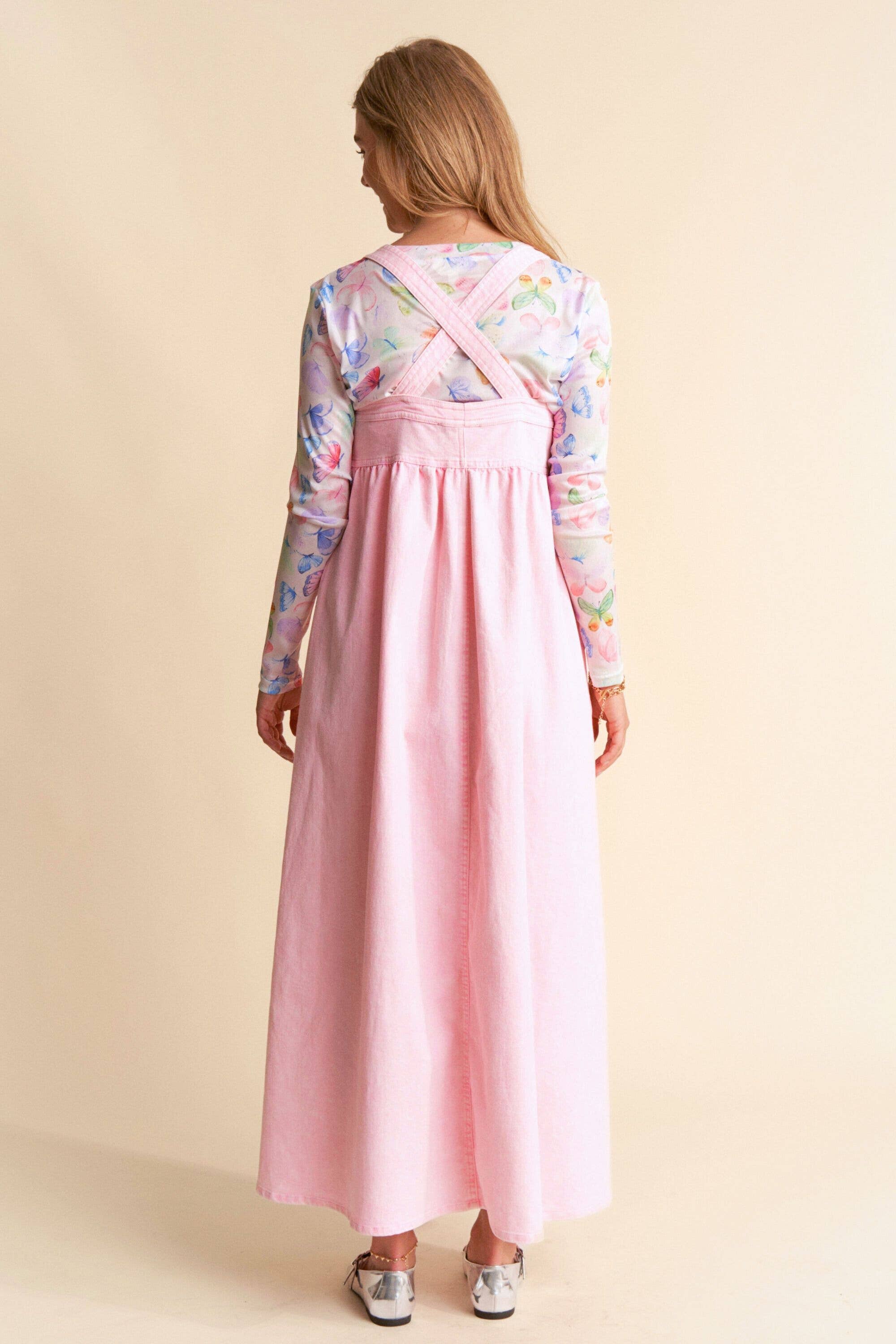 Mineral Washed Denim Square Neck Dress