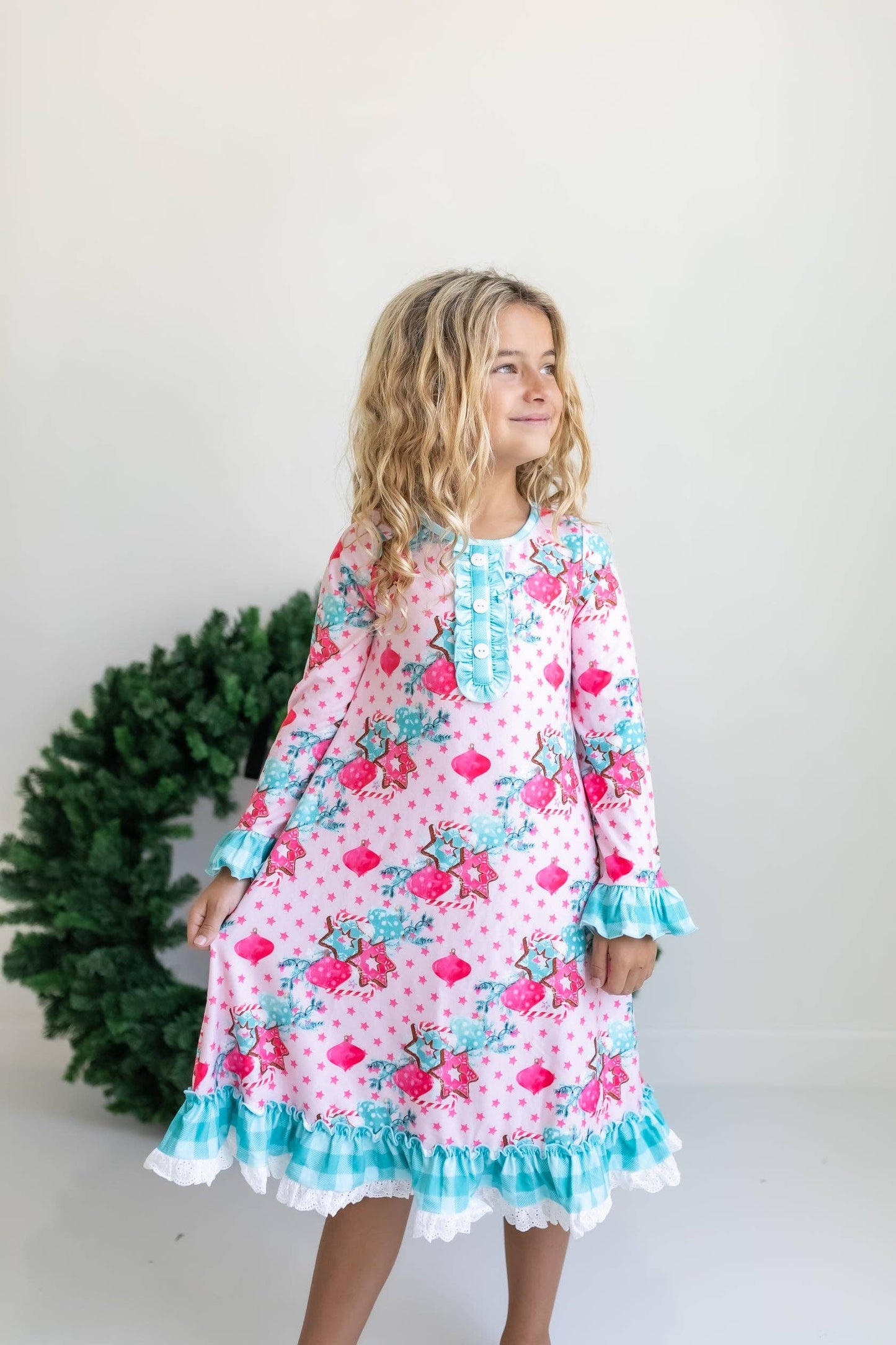 Kids Pink Christmas Holiday Cookie Ruffle Lounge Play Gown