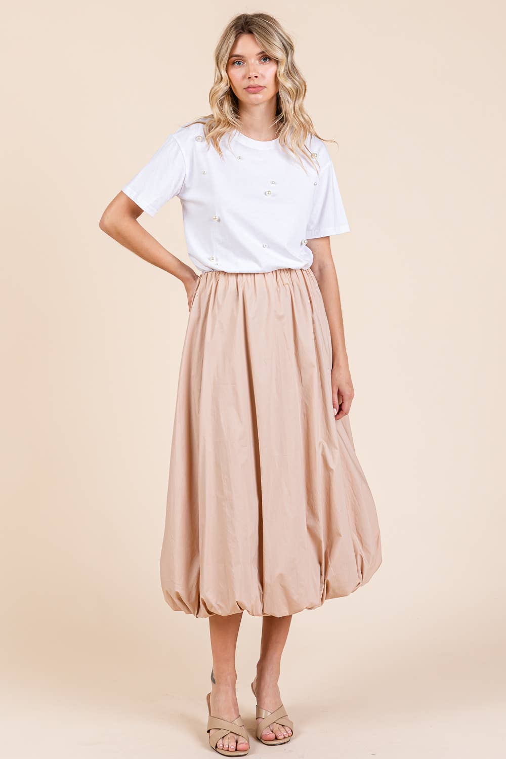 High-Waisted Midi Bubble Skirt