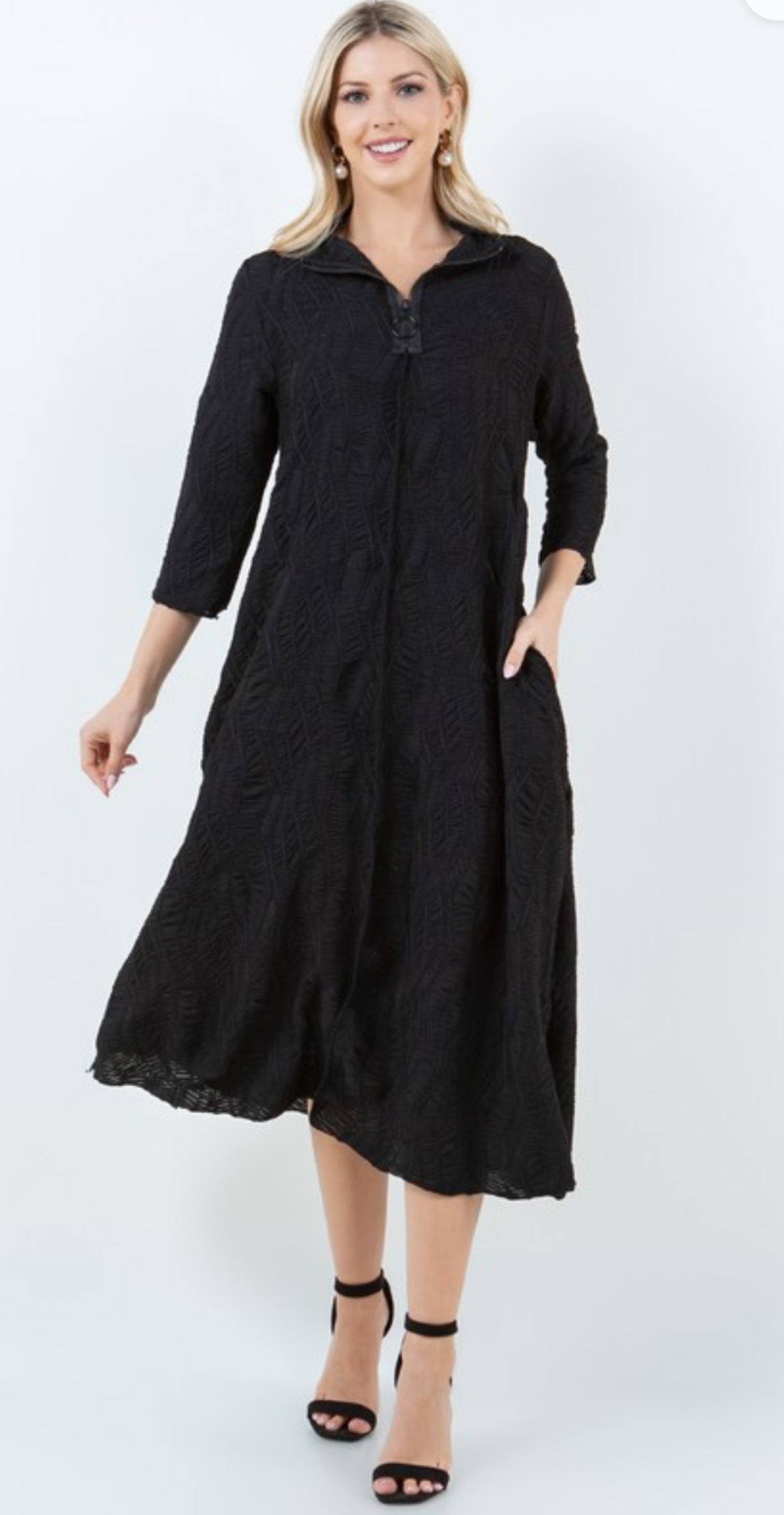 3/4 Zip Asymmetrical MIDI Dress