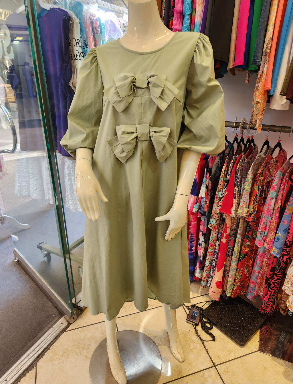 Chloe Bow Dress - Sage “FINAL SALE”
