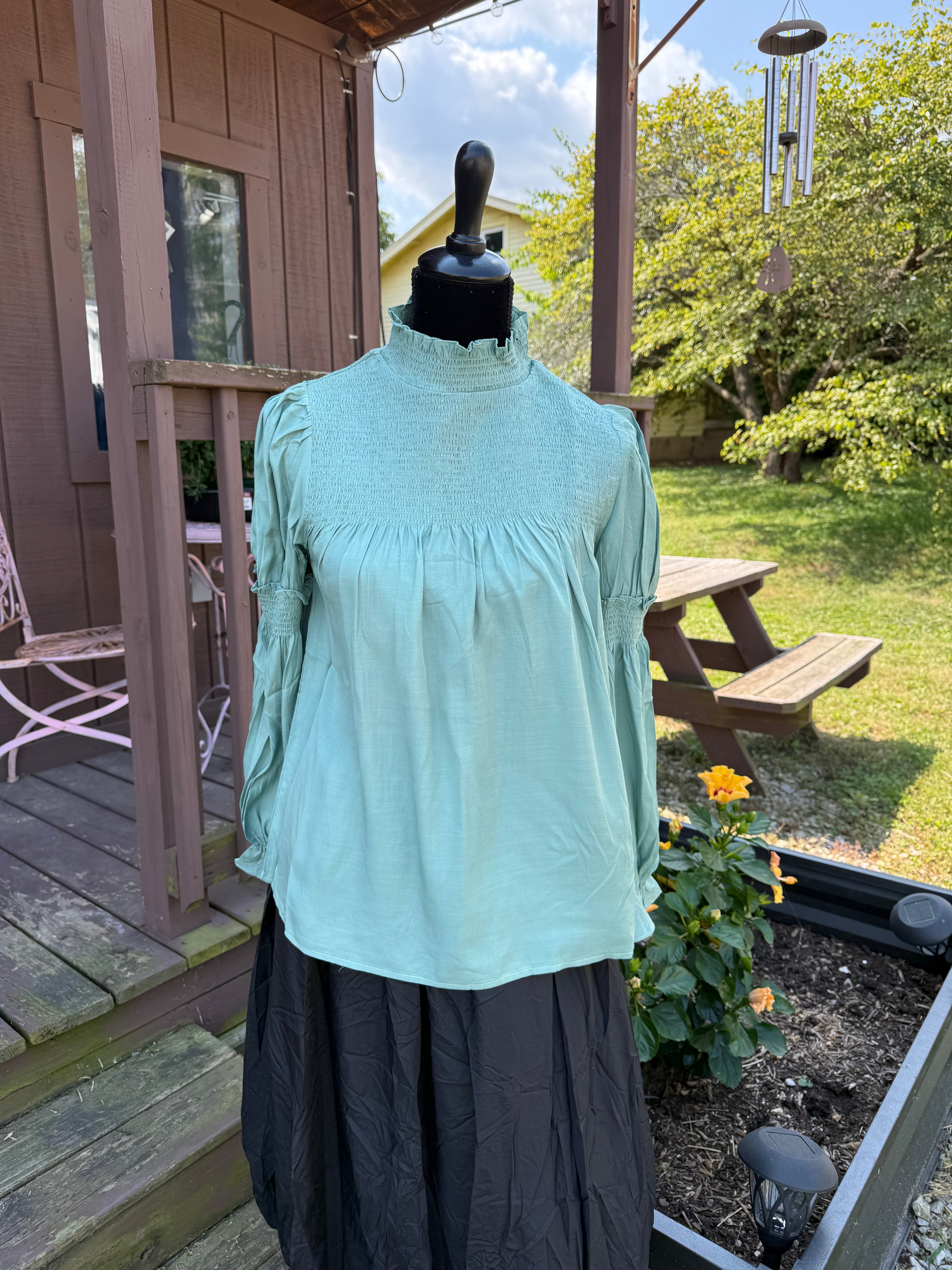 Smocked Sage Blouse